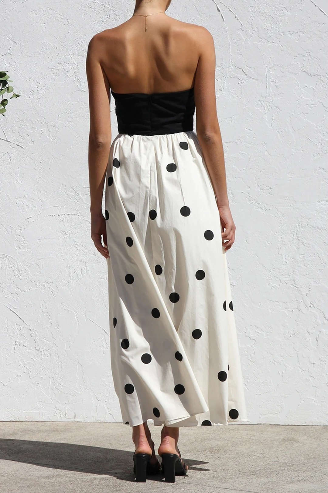 Polka Dots Print Patchwork  Strapless Maxi Dress