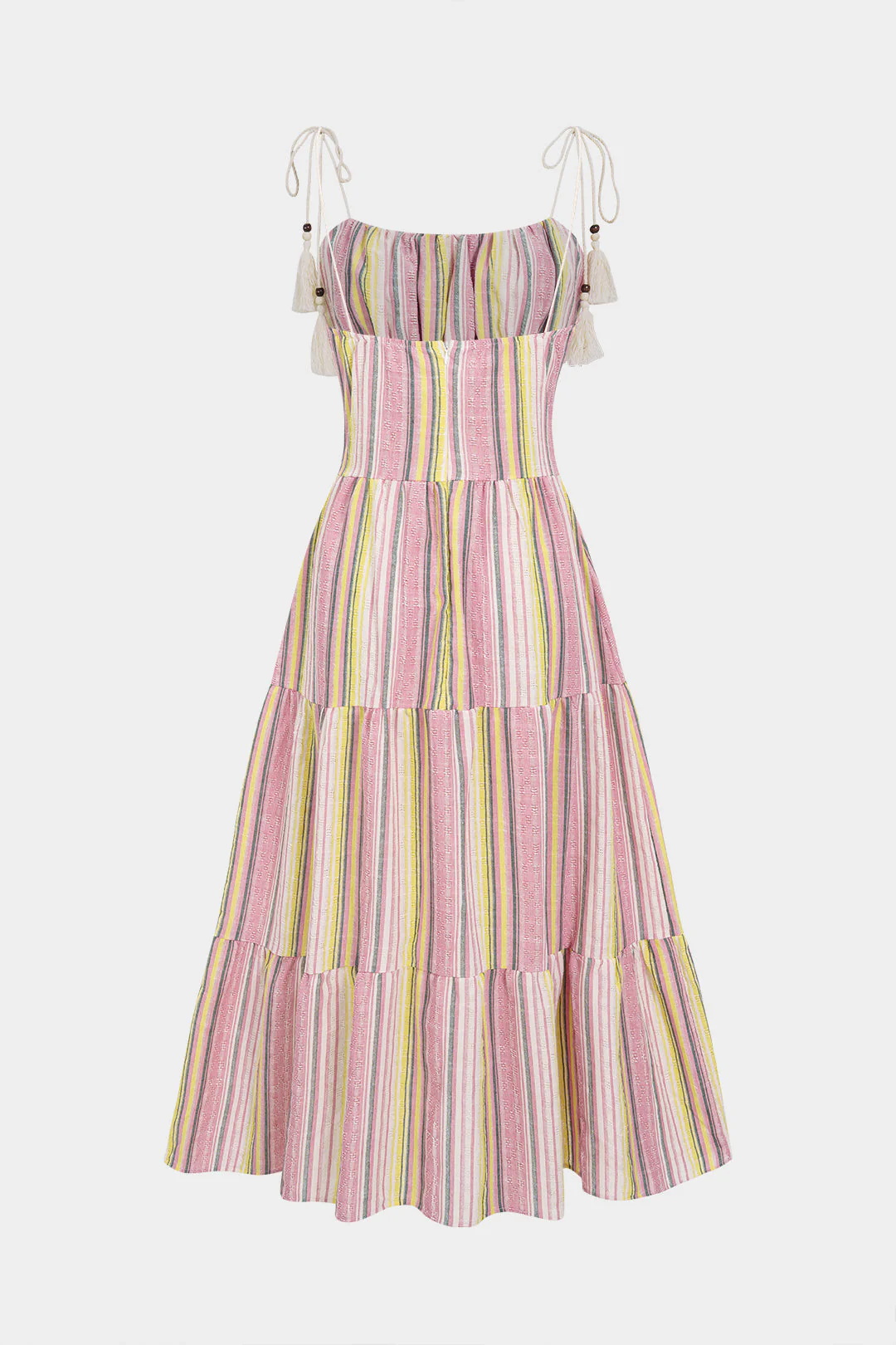 Retro Stripes Print Ruched Patchwork Slip Sleeveless Maxi Dress