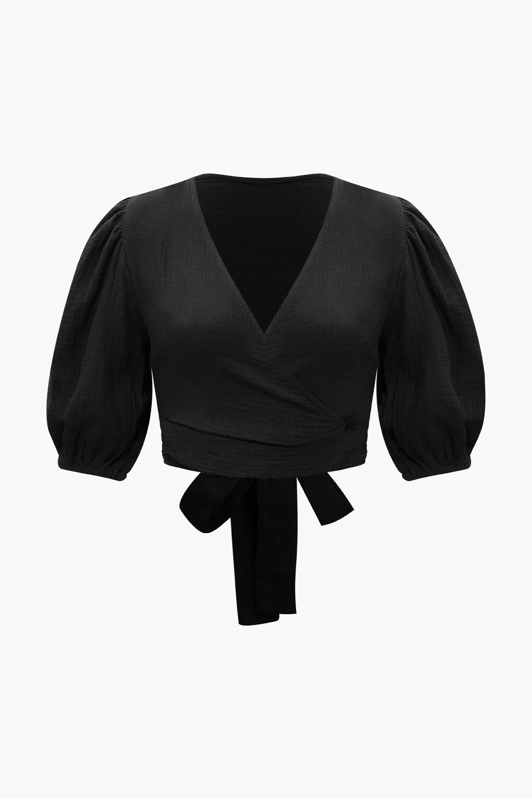 Puff Sleeve Wrap Tie Blouse And Ruffle Skirt Set