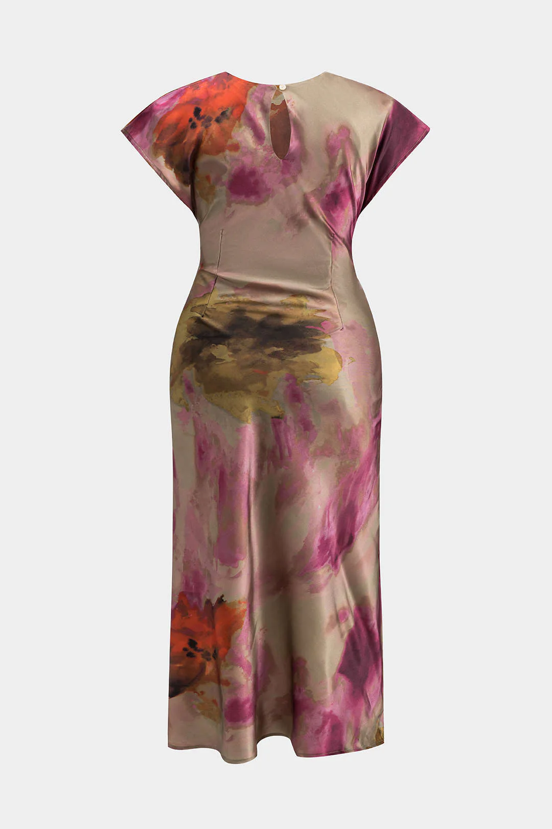 Plus Size Ombre Print Ruched Short Sleeve Midi Dress