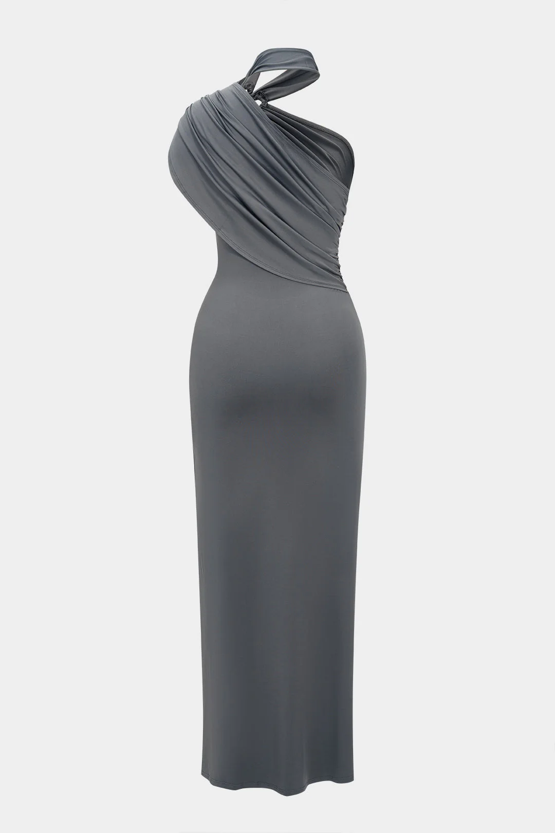 Rhinestone Decor Halter Neck One Shoulder Maxi Dress